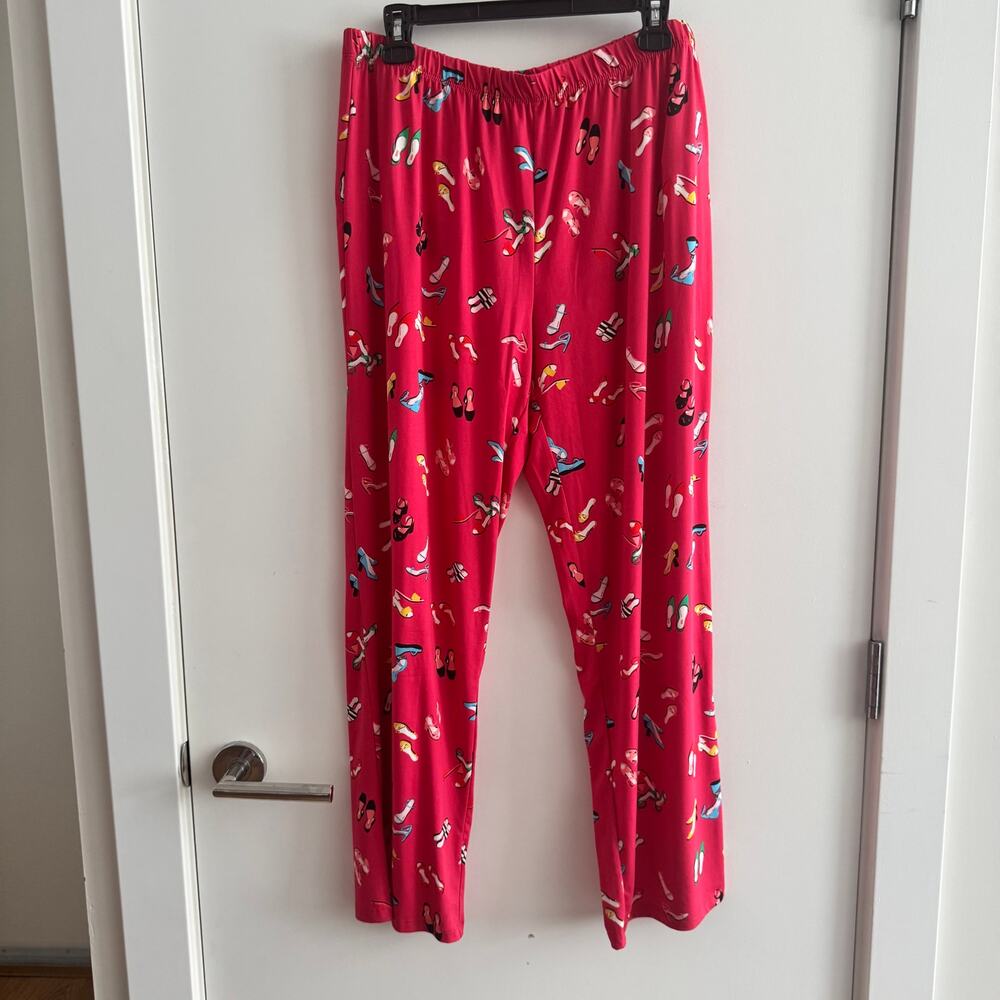 New Kate Spade Heels Print Sleepwear Pajama Red Collared Top Pull On Pants Sz L - Picture 6 of 7